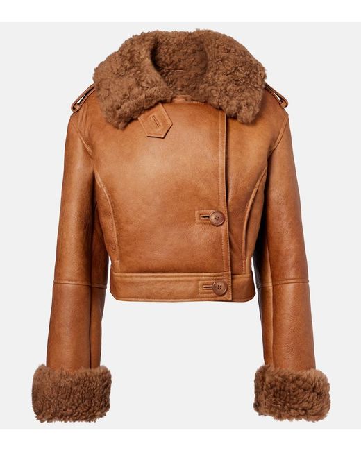 Chloé Brown Cropped Shearling-Trimmed Leather Jacket