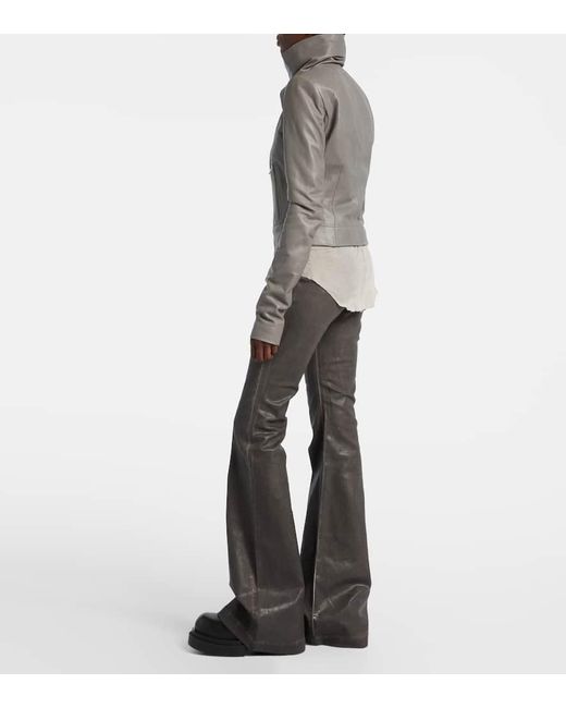 Rick Owens Gray Leather Biker Jacket
