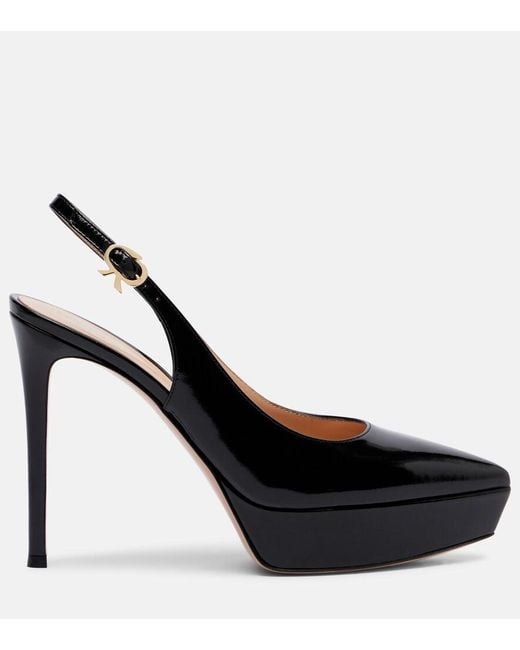 Gianvito Rossi Black Dasha 115 Patent Leather Platform Slingback Pumps