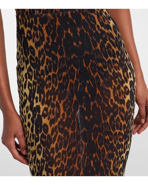 Alex Perry Brown Leopard-Print Mesh Gown
