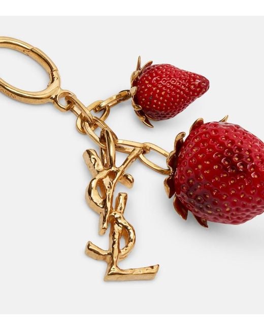 Saint Laurent White Cassandre Strawberry Bag Charm