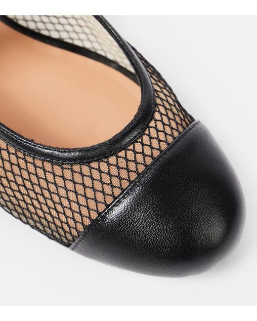 Aquazzura Brown Solstice Mesh And Leather Mary Jane Flats