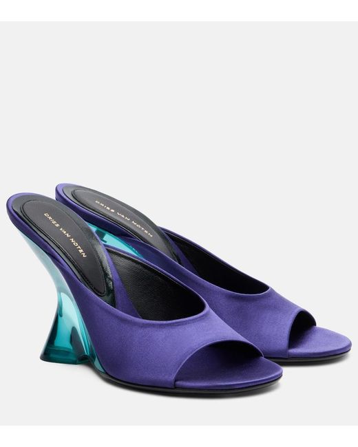 Dries Van Noten Blue Satin Wedge Mules