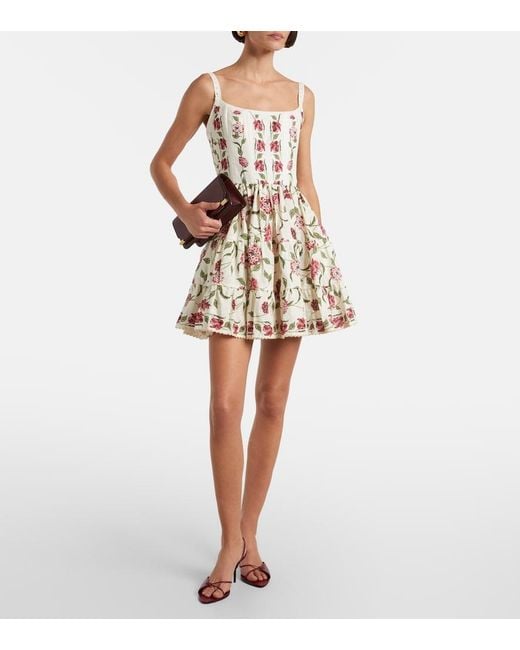 Agua Bendita White Granadilla Floral Linen Minidress