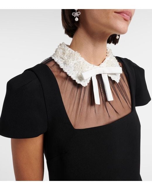 Self-Portrait Black Bow-Detail Crepe Minidress