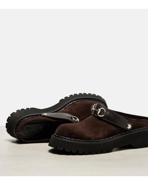 Gucci Brown Horsebit Suede Mules
