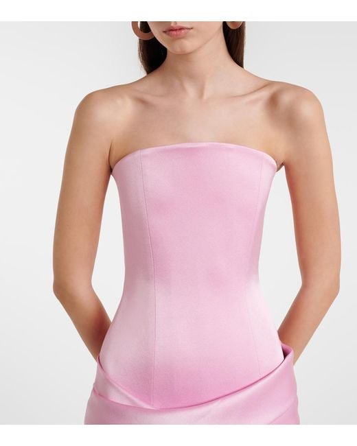 Alex Perry Pink Draped Satin Crepe Bustier Dress
