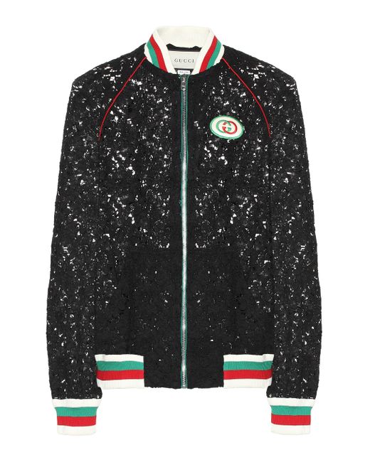 Gucci Black Floral Lace Bomber Jacket