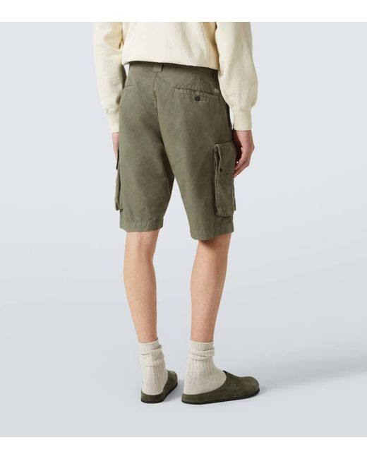 C P Company Green Cotton Gabardine Cargo Shorts for men