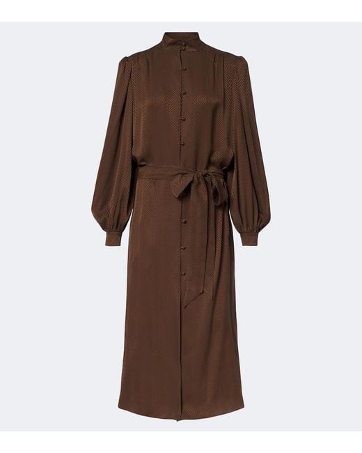 Valentino Brown Belted Chevron Jacquard Silk Midi Dress