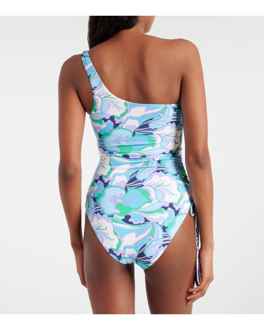 Melissa Odabash Blue Bodrum One-shoulder Floral Swimsuit
