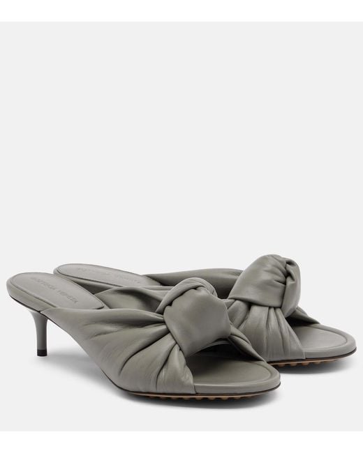 Bottega Veneta Gray Cherry Knot Leather Mules
