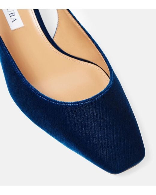 Aquazzura Blue Very Bow Tie 35 Velvet Slingback Pumps