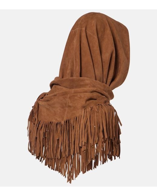 Nour Hammour Brown Fringed Suede Shawl
