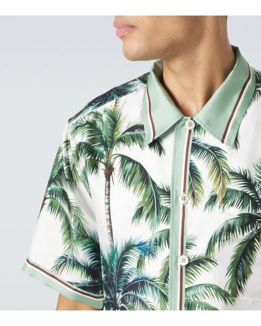 Dolce & Gabbana Green Printed Silk Twill Shirt for men