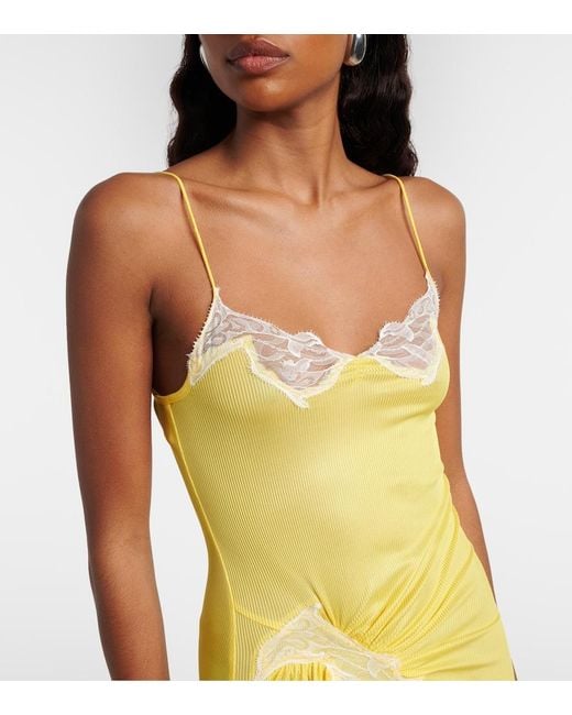 Christopher Esber Yellow Cami Lace-Trimmed Ribbed-Knit Cocktail Dress