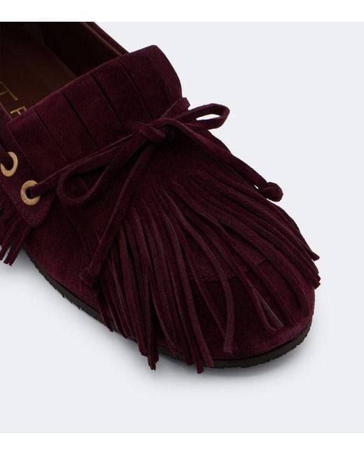 Etro Red Fringed Suede Boat Shoes