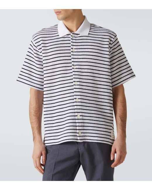 Thom Browne Blue Striped Waffle-Knit Cotton Polo Shirt for men