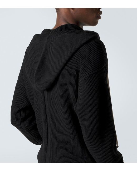 Rick Owens Black Ribbed-Knit Virgin Wool Hoodie for men