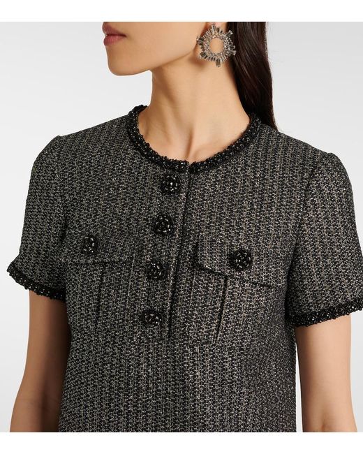 Self-Portrait Black Pleated Boucle Minidress