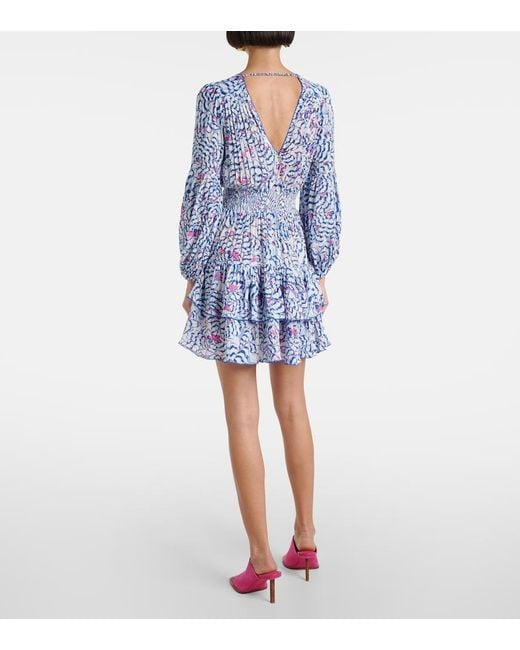 Poupette Blue Chiara Printed Ruffled Minidress