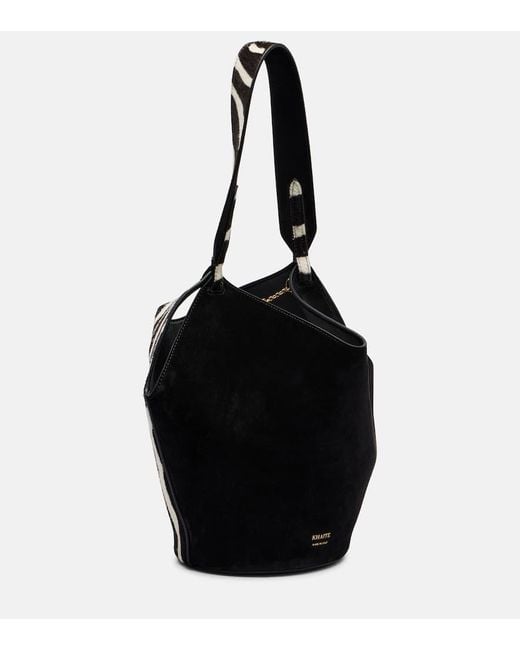 Khaite Black Lotus Mini Calf Hair And Suede Tote Bag