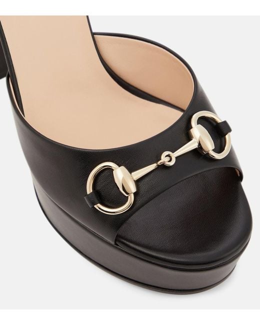 Gucci Black Horsebit Leather Platform Sandal