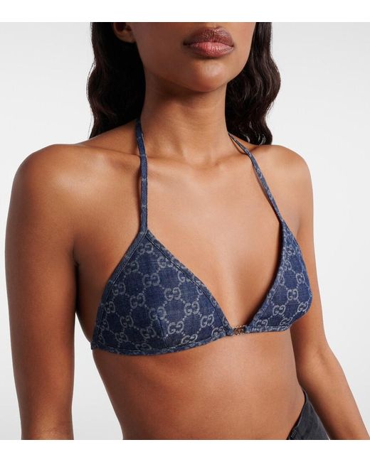 Gucci Blue Gg Denim Jacquard Bra Top