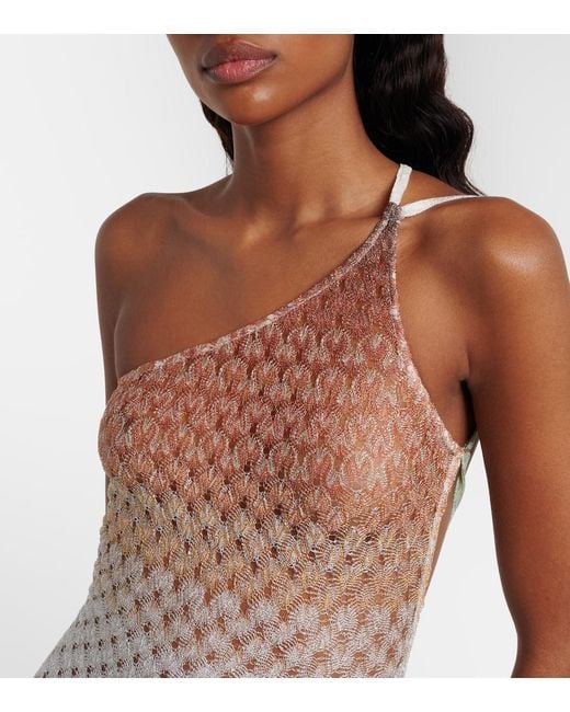 Missoni White Open-Knit One-Shoulder Lame Beach Cover-Up