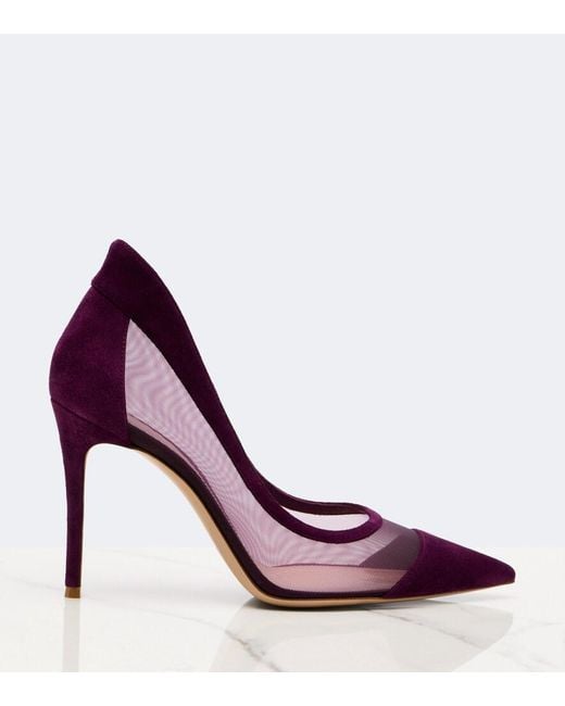 Gianvito Rossi Purple Suede-Trimmed Mesh Pumps