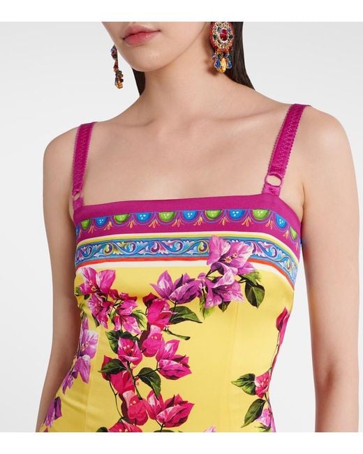Dolce & Gabbana White Taormina Floral Silk-Blend Midi Dress