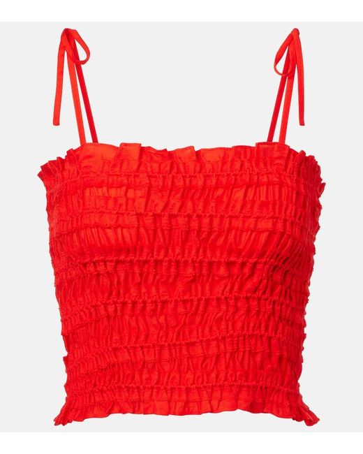 Cropped Ruffled Shirred Lyocell-Blend Top Tory Burch