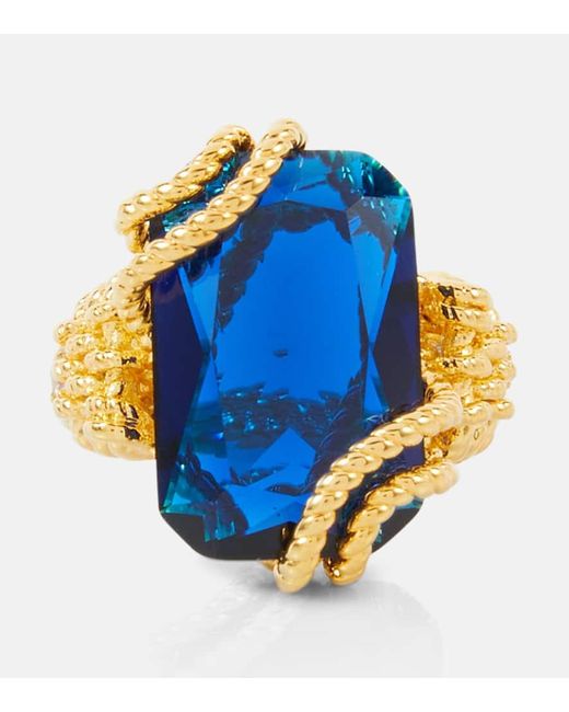 Zimmermann Blue Bloom Embellished Gold-plated Ring