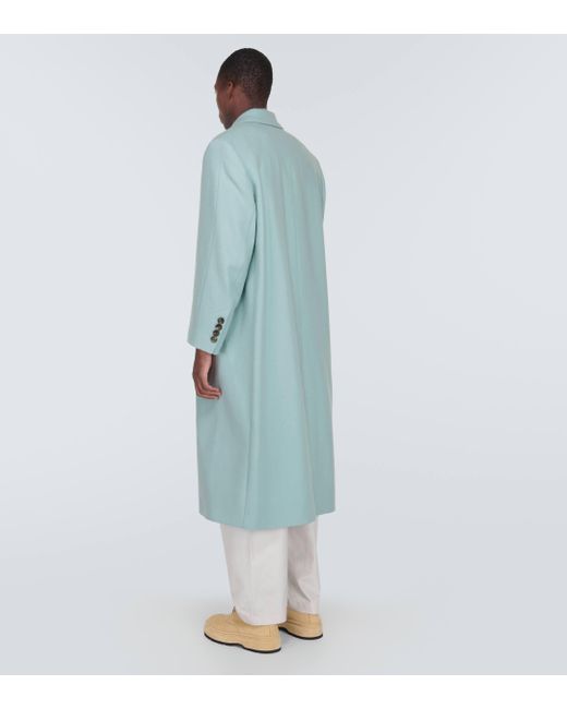 AMI Blue Oversized Wool-blend Gabardine Coat for men