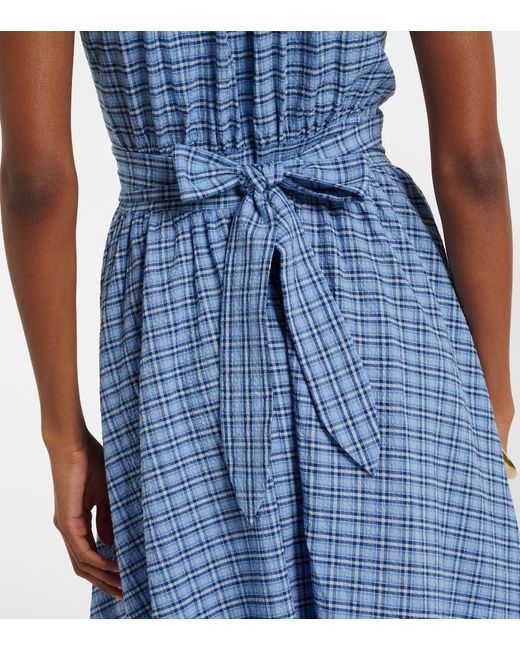 Faithfull The Brand Blue Edessa Checked Cotton Maxi Dress