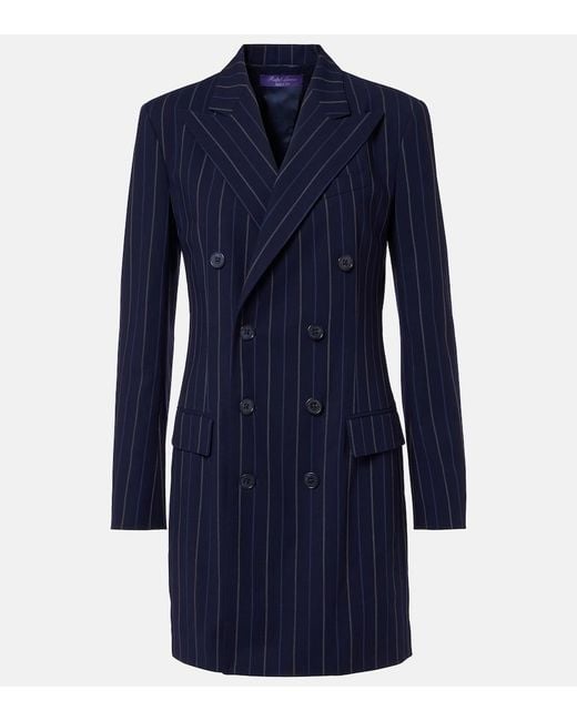 Ralph Lauren Blue Striped Double-Breasted Wool Blazer Dress