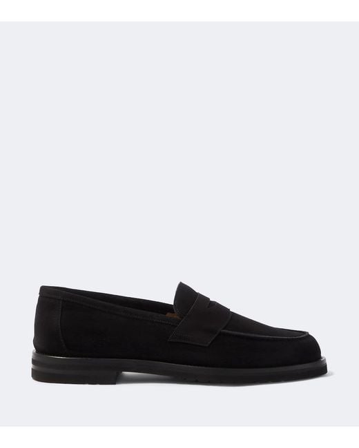 Thom Sweeney Black Suede Penny Loafers for men