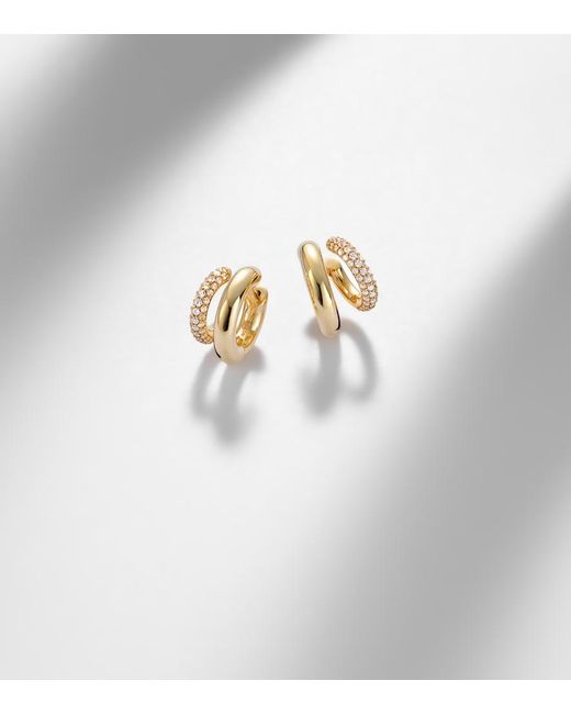 Sydney Evan Metallic Tri-Link 14Kt Huggie Earrings With Diamonds