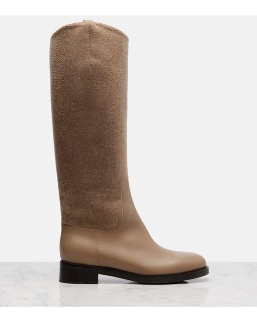 Max Mara Brown Cashmere And Leather Knee-High Boots