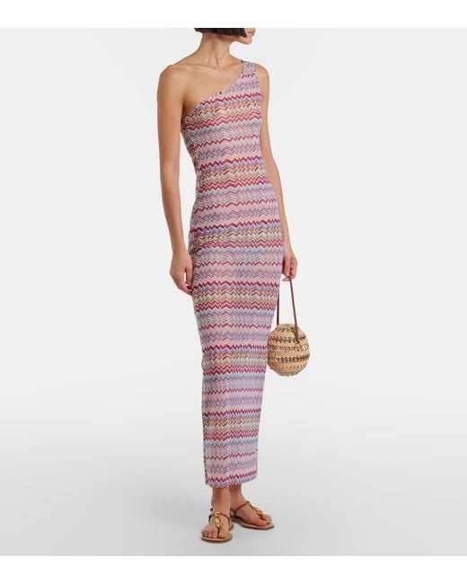 Missoni Purple Zig Zag One-Shoulder Maxi Dress