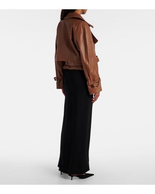 Nour Hammour Brown Hatti Cropped Leather Biker Jacket