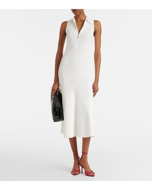 Victoria Beckham White Mira Ribbed-Knit Zip-Up Midi Dress