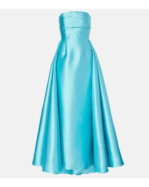 Solace London Blue Strapless Satin Twill Gown