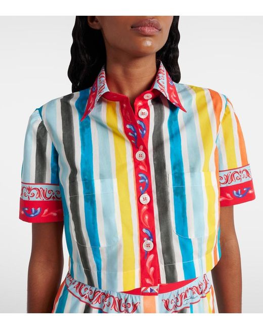 Dolce & Gabbana Blue Striped Cropped Cotton Top