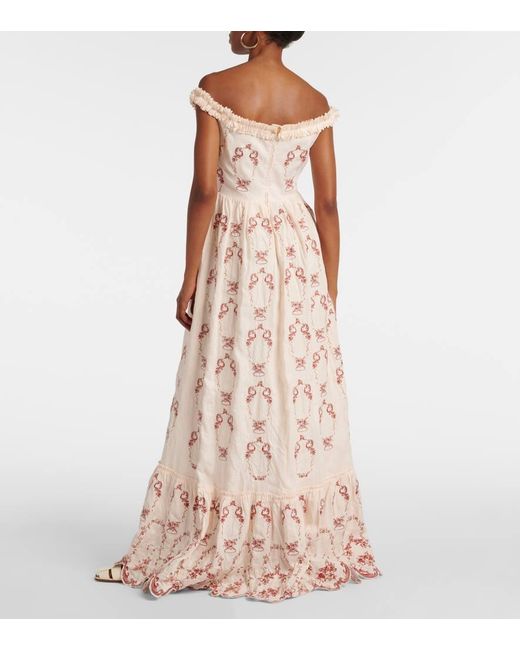 Agua Bendita White Achiote Florero Embroidered Linen Maxi Dress