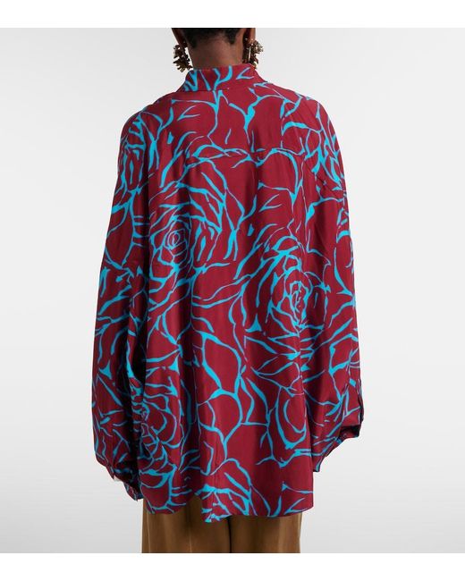 Dries Van Noten Red Printed Oversized Satin Shirt