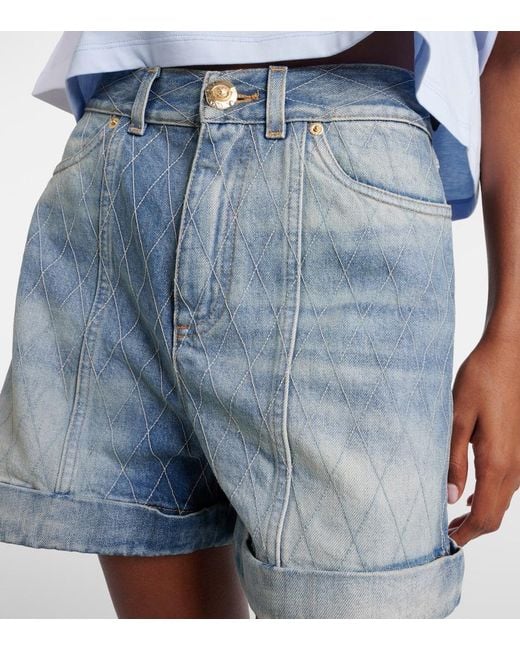 Balmain Blue Patterned Denim Shorts