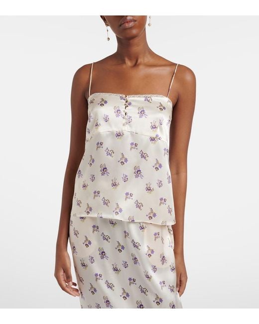 Dorothee Schumacher White Shiny Daydream Floral Silk Satin Camisole