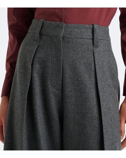 Brunello Cucinelli Gray Pleated Wool And Cashmere Wide-Leg Pants