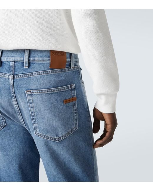 Zegna Blue High-Rise Straight Jeans for men